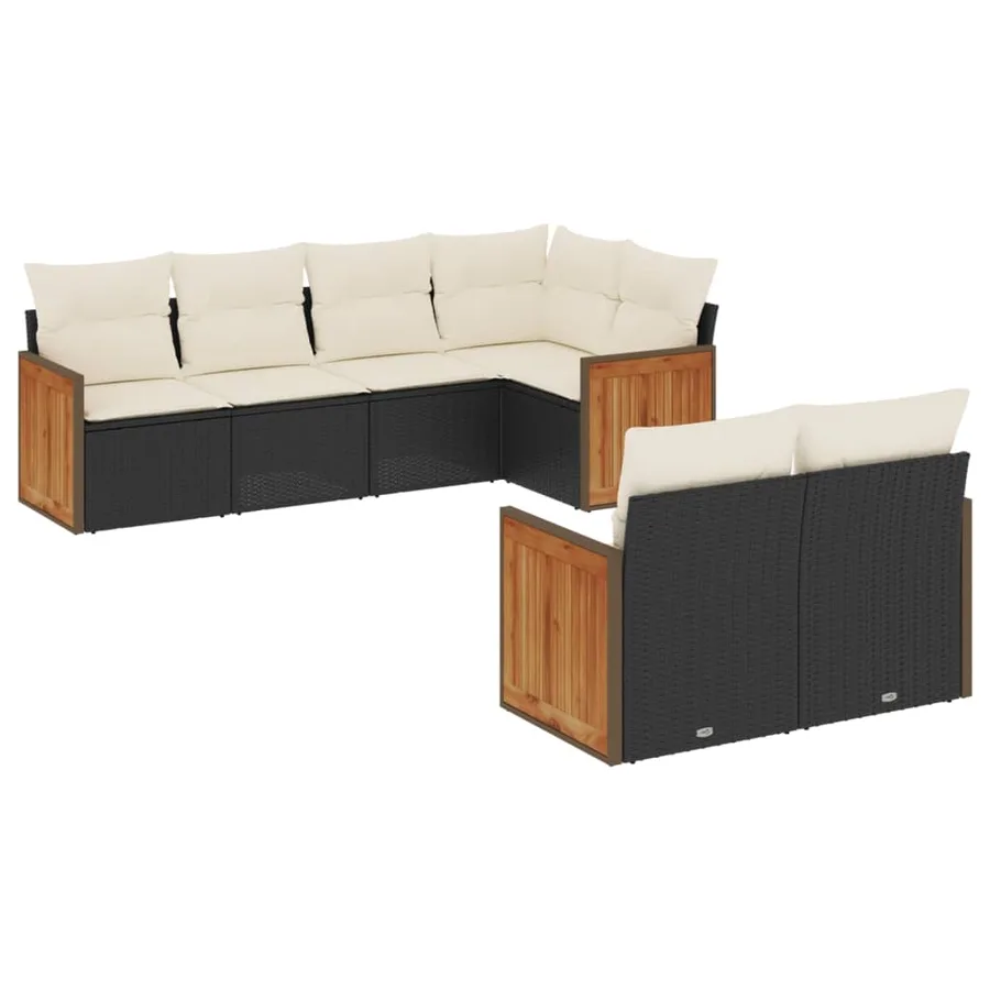 Salon de jardin 7 pcs avec coussins noir résine tressée 62 x 62 x 69 cm - 65,3 kg - 2