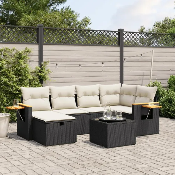 Salon de jardin 7 pcs avec coussins noir résine tressée 62 x 62 x 69 cm - 58,1 kg