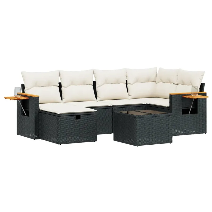 Salon de jardin 7 pcs avec coussins noir résine tressée 62 x 62 x 69 cm - 58,1 kg - 2