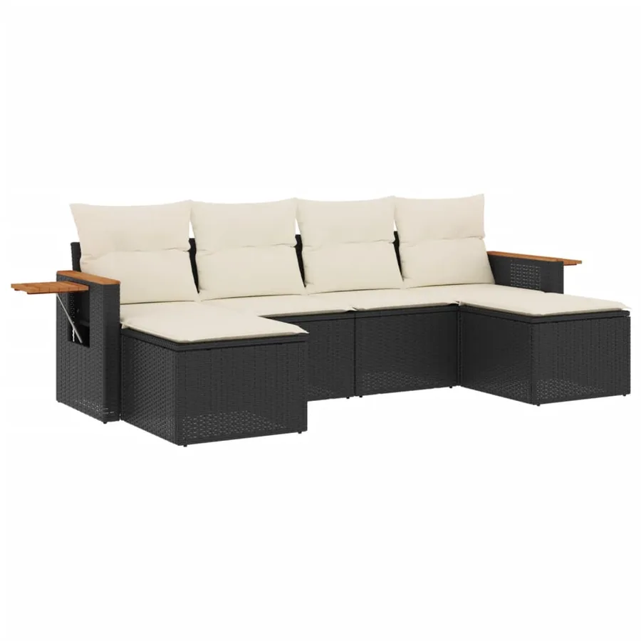 Salon de jardin 6 pcs avec coussins noir résine tressée - 2