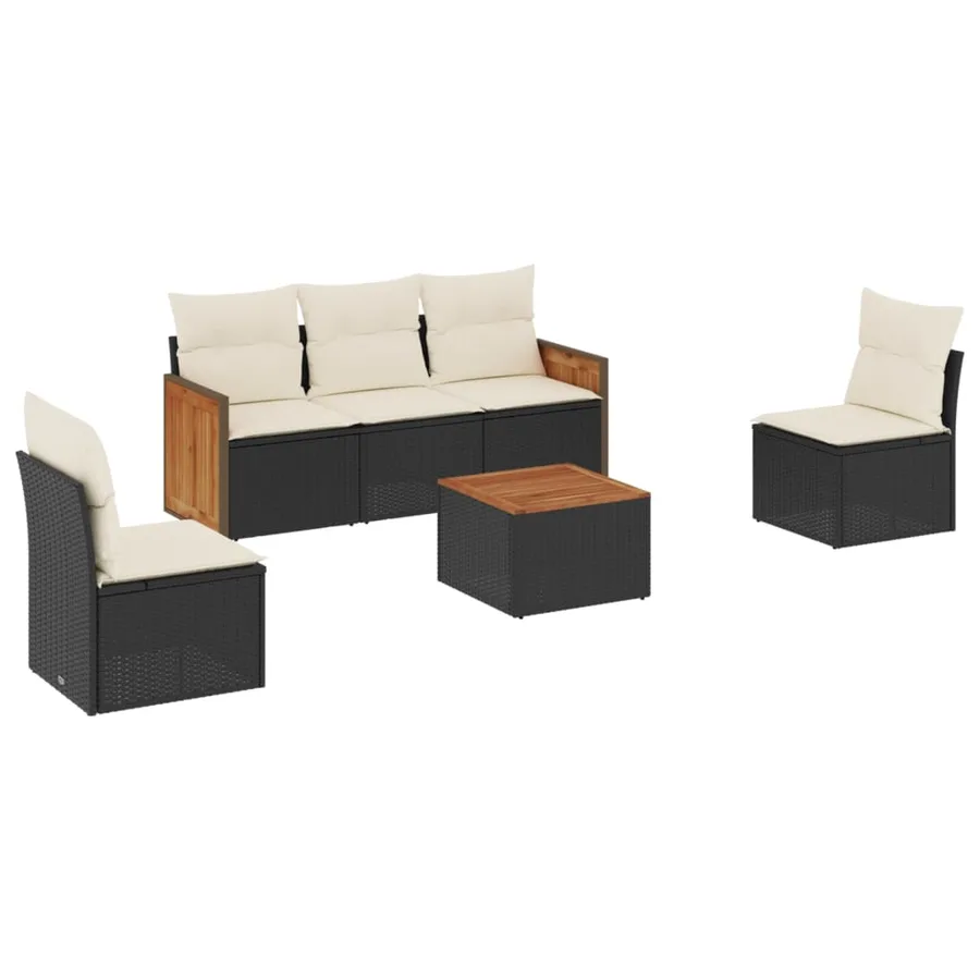 Salon de jardin 6 pcs avec coussins noir résine tressée - 2
