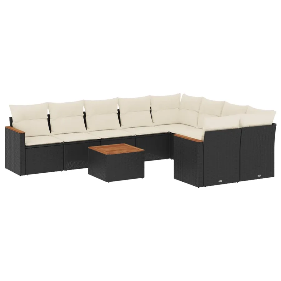 Salon de jardin 10 pcs avec coussins noir résine tressée - 2