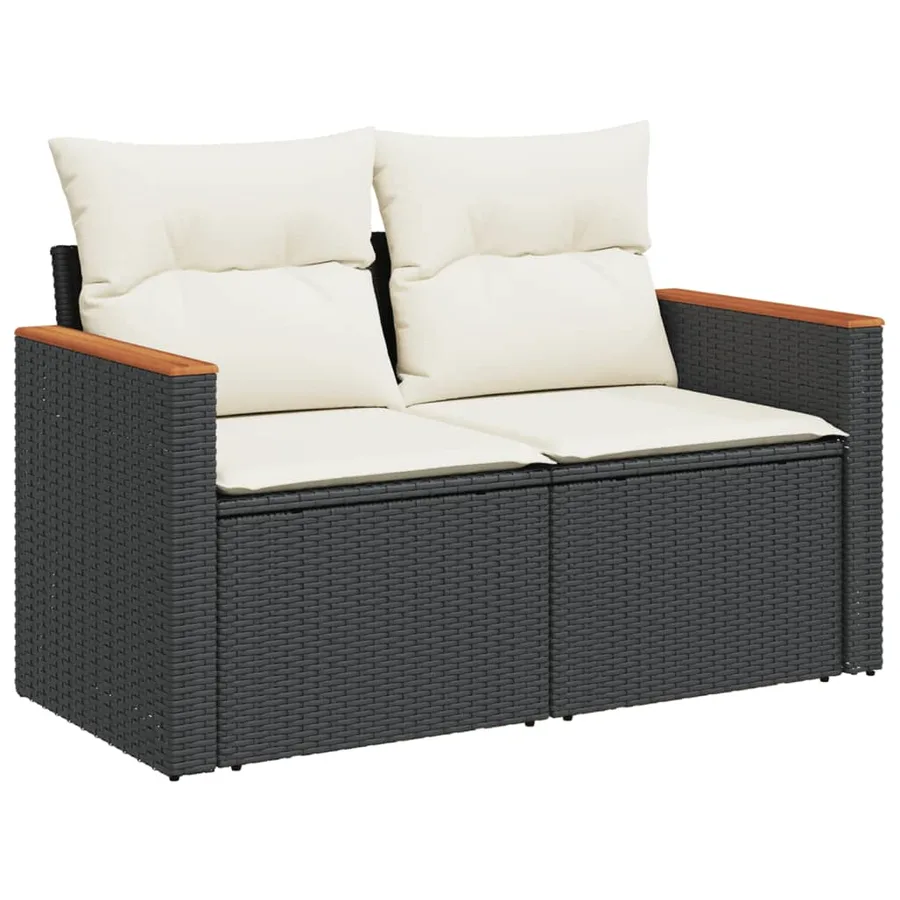 Salon de jardin 10 pcs avec coussins noir résine tressée - 5