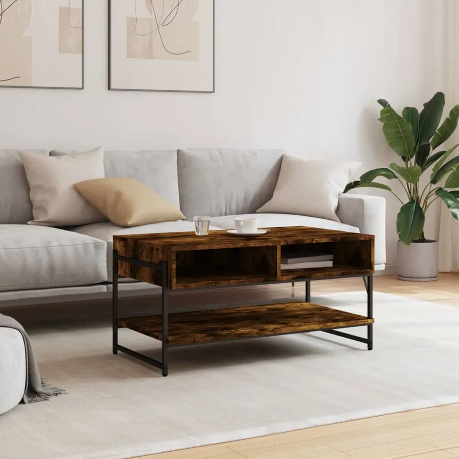 Table basse chêne fumé 90x50x45 cm bois d'ingénierie - 3