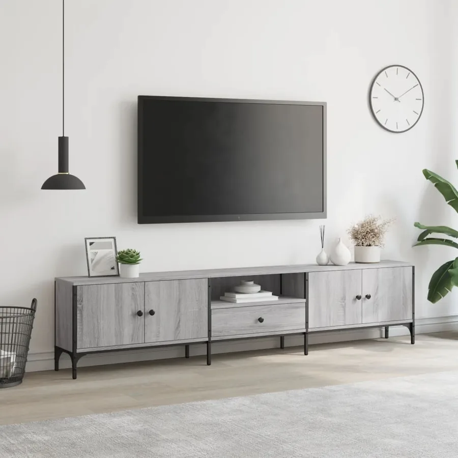 Meuble TV à tiroir sonoma gris 200x25x44 cm bois d'ingénierie - 3