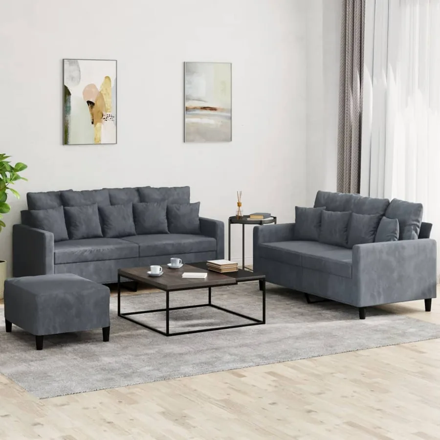 Ensemble de canapés 3 pcs avec coussins Gris foncé Velours