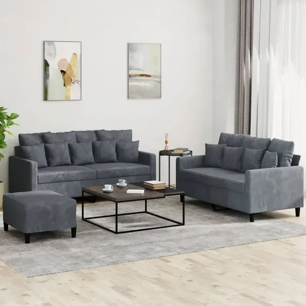 Ensemble de canapés 3 pcs avec coussins Gris foncé Velours
