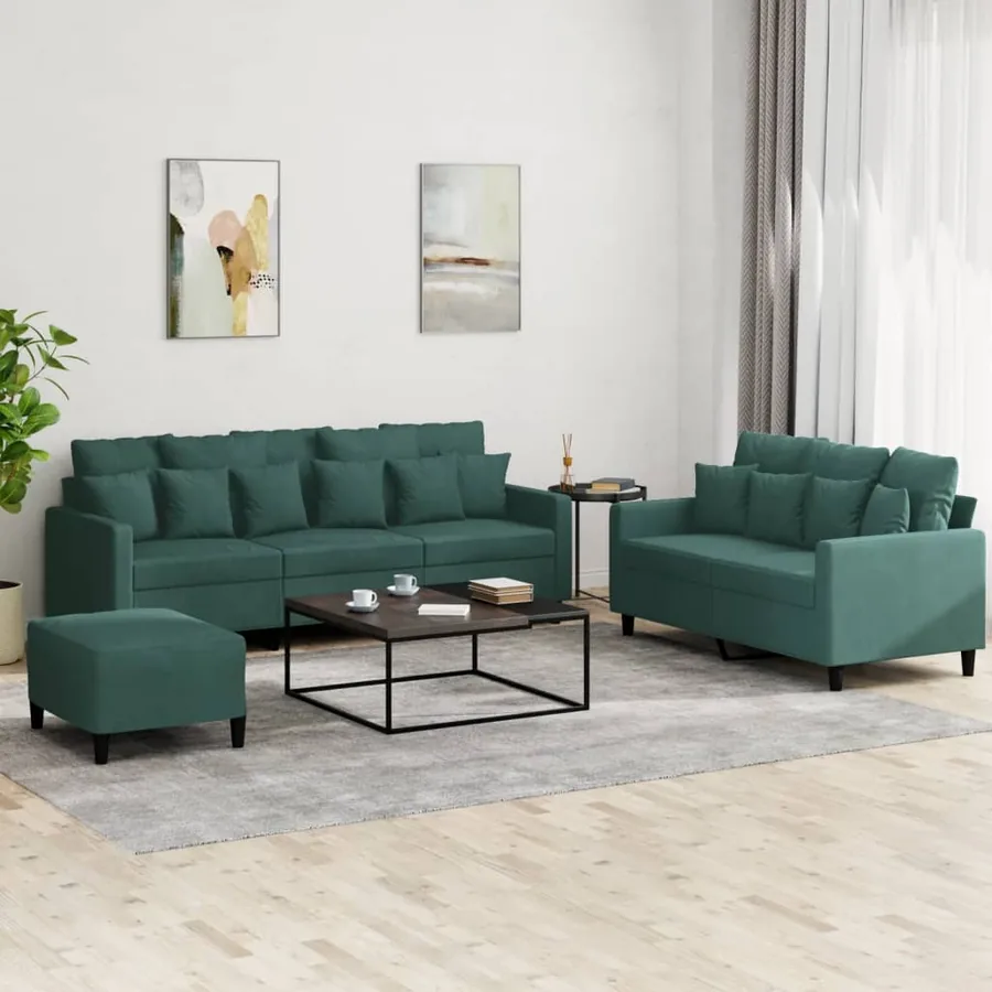 Ensemble de canapés 3 pcs avec coussins Vert foncé Velours