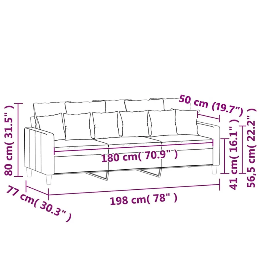 Canapé à 3 places Noir 180 cm Velours - 8