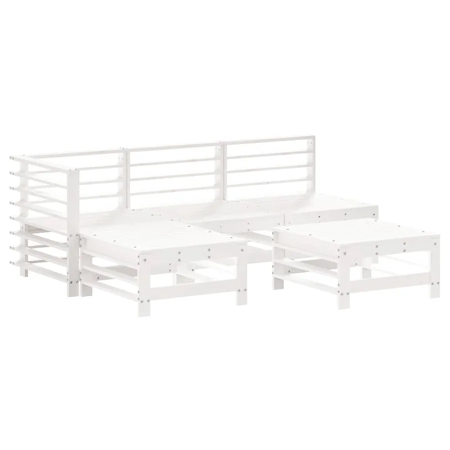 Salon de jardin 5 pcs blanc bois massif de pin - 2