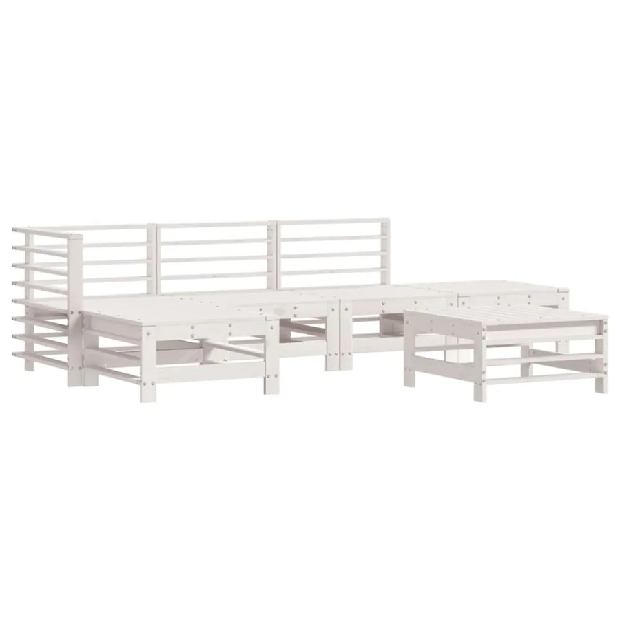 Salon de jardin 6 pcs Blanc Bois de pin massif - 2