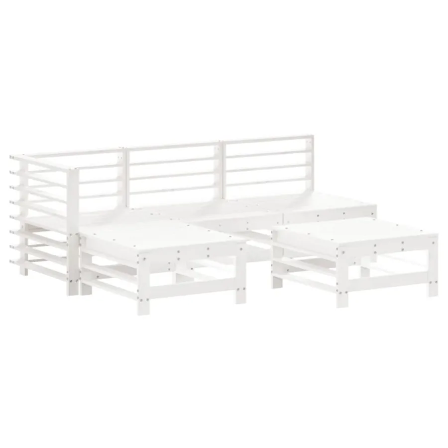Salon de jardin 5 pcs blanc bois massif de pin - 2