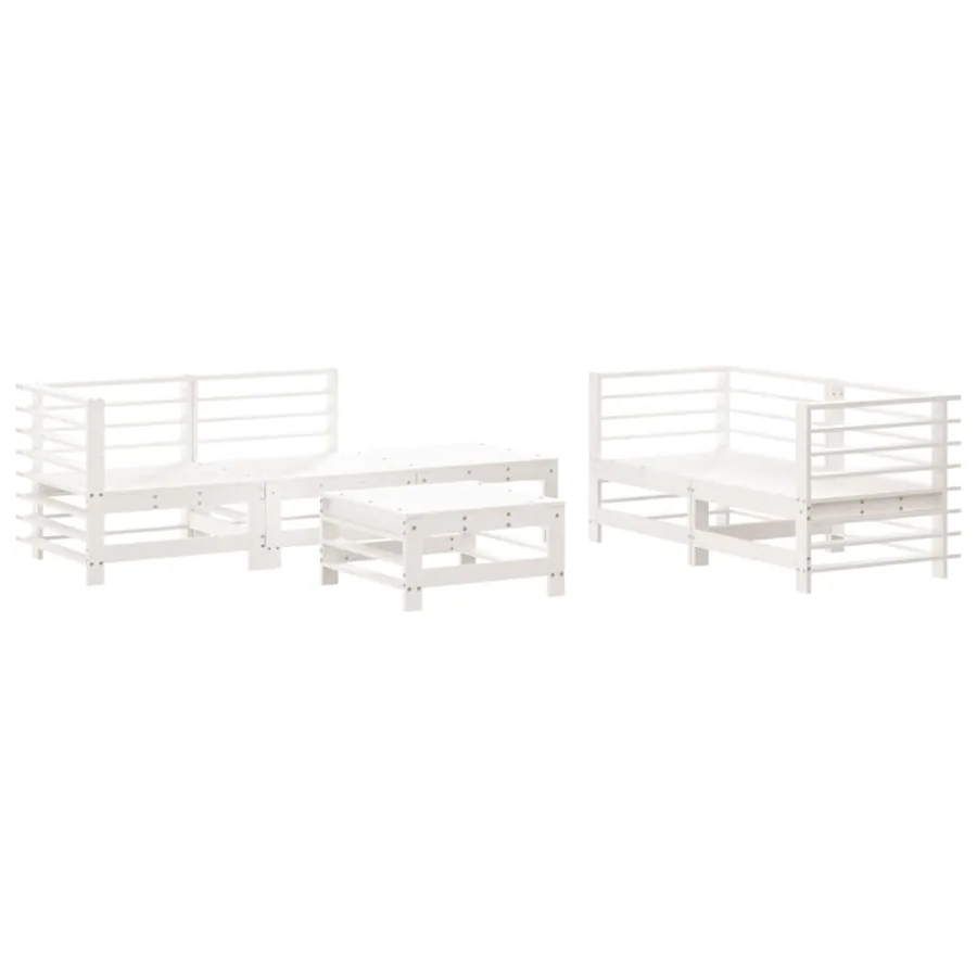 Salon de jardin 6 pcs Blanc Bois de pin massif - 2