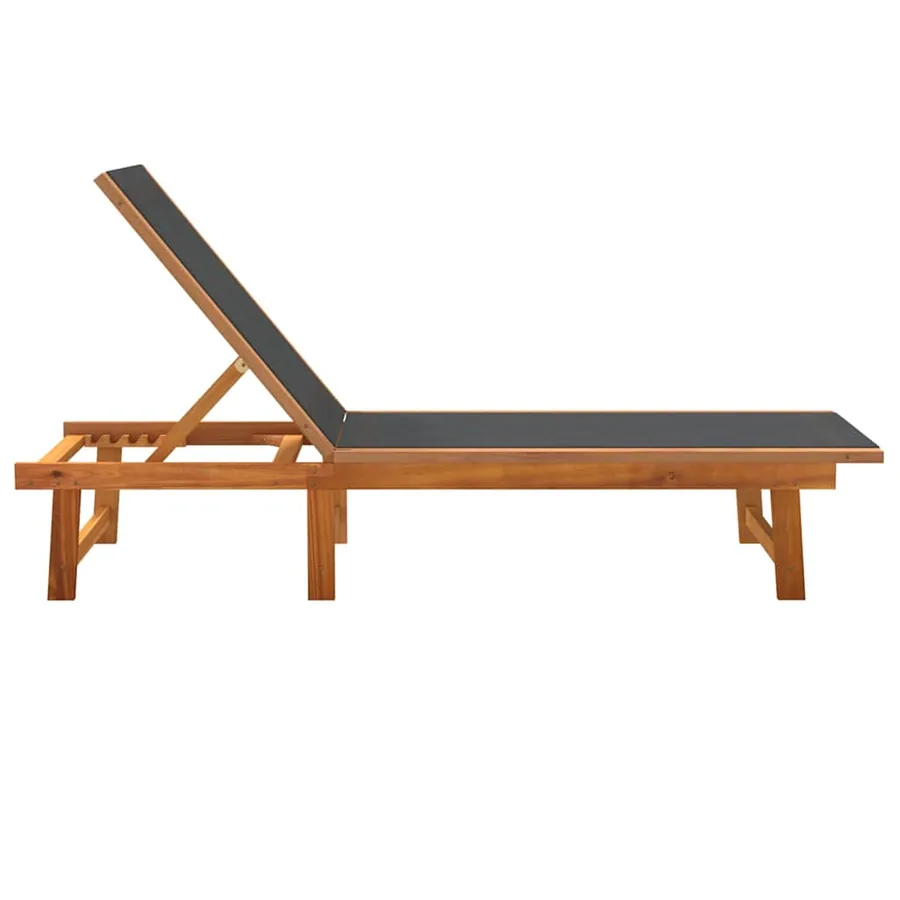 Chaises longues lot de 2 noir bois d'acacia solide et textilène - 4