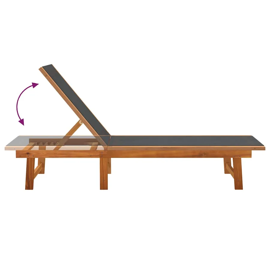 Chaises longues lot de 2 noir bois d'acacia solide et textilène - 6