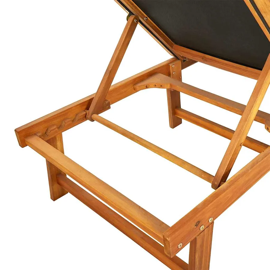 Chaises longues lot de 2 noir bois d'acacia solide et textilène - 7