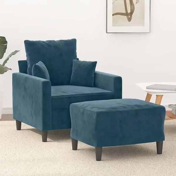 Fauteuil avec repose-pied Bleu 60 cm Velours