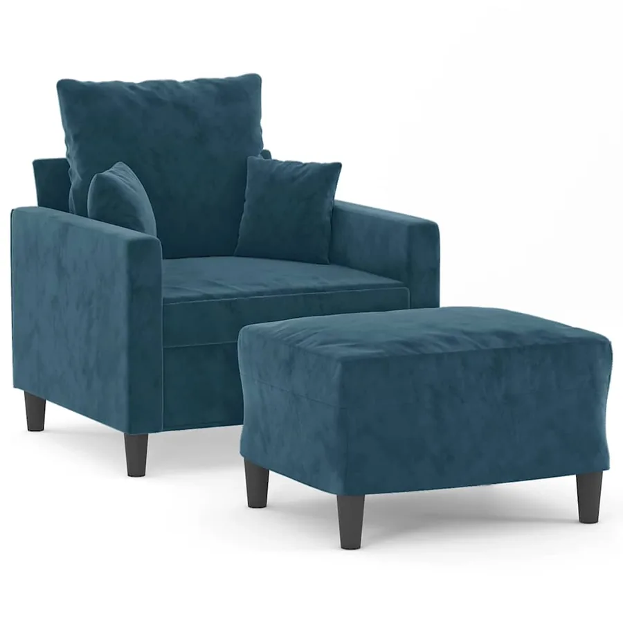 Fauteuil avec repose-pied Bleu 60 cm Velours - 2