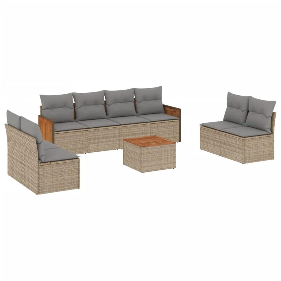 Salon de jardin avec coussins 9 pcs beige résine tressée - 2