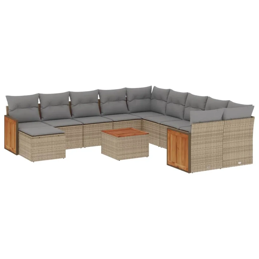 Salon de jardin avec coussins 12 pcs beige résine tressée - 2