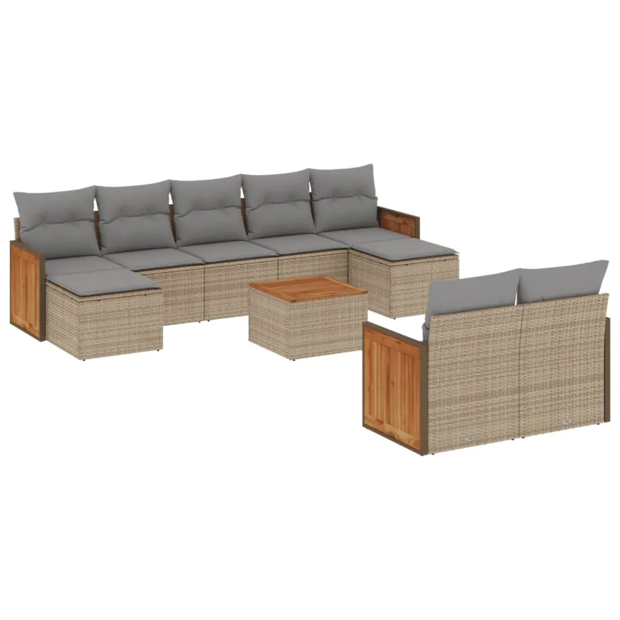 Salon de jardin avec coussins 10 pcs beige résine tressée - 2
