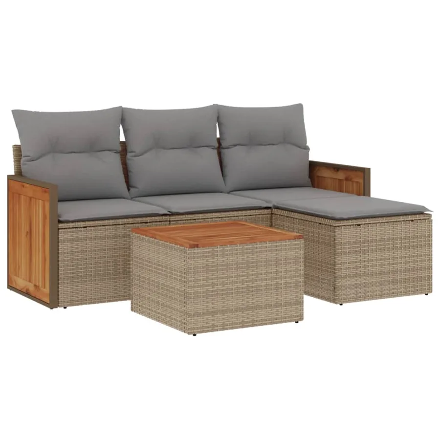 Salon de jardin avec coussins 5 pcs beige résine tressée - 2