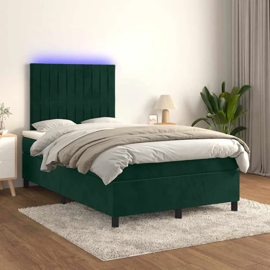 Sommier à lattes de lit avec matelas LED Vert foncé 120x200 cm