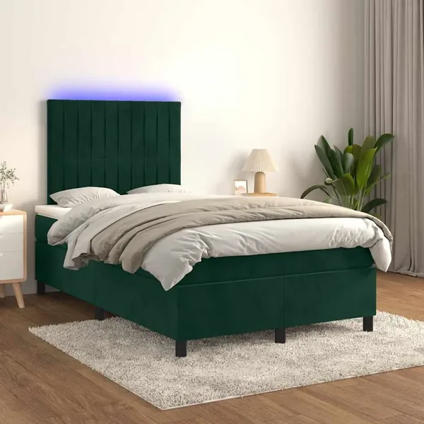 Sommier à lattes de lit avec matelas LED Vert foncé 120x200 cm