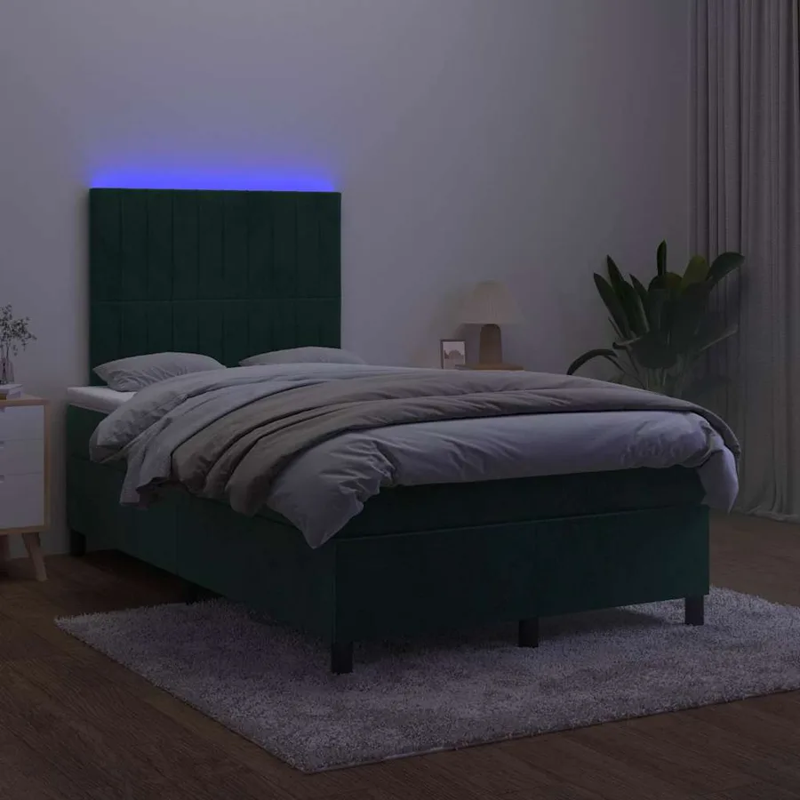 Sommier à lattes de lit avec matelas LED Vert foncé 120x200 cm - 4