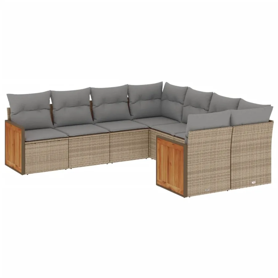 Salon de jardin avec coussins 8 pcs beige résine tressée - 2