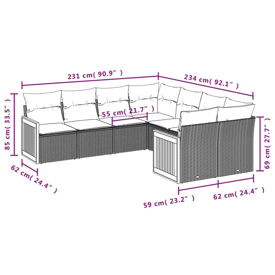 Salon de jardin avec coussins 8 pcs beige résine tressée - 7