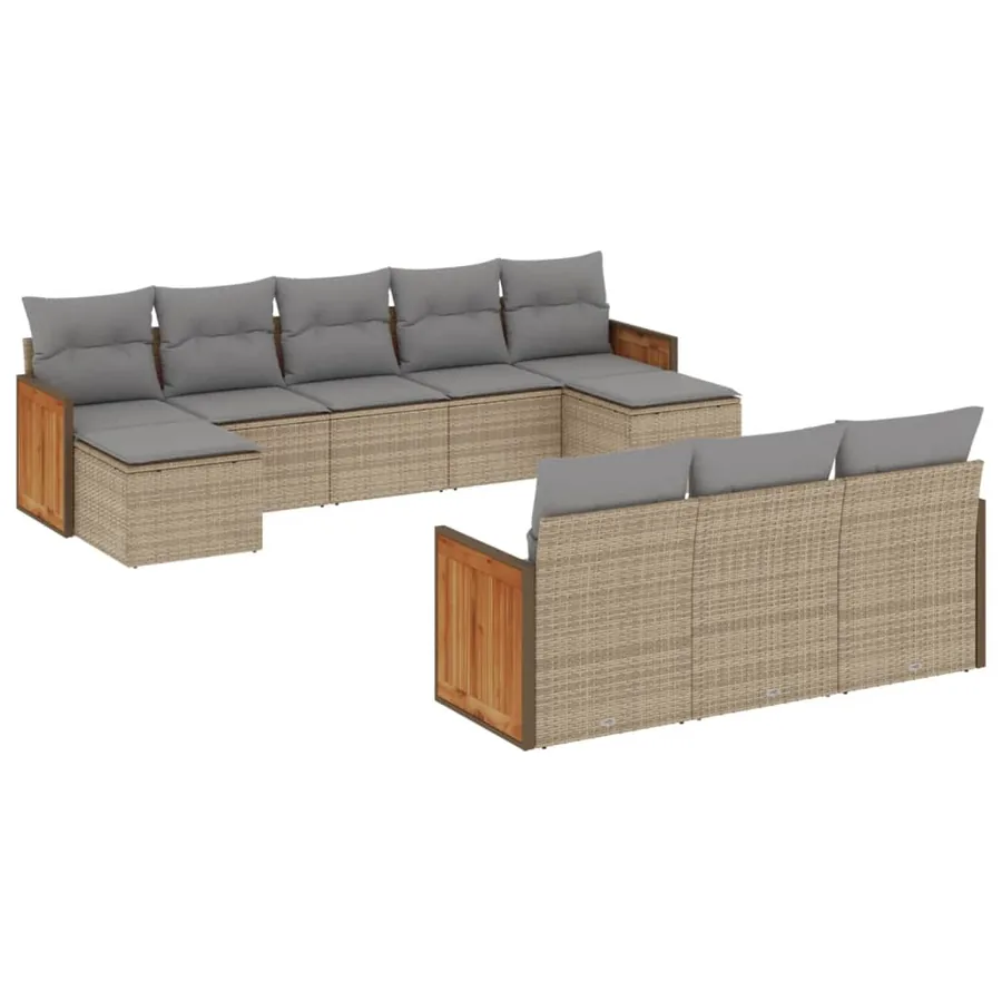 Salon de jardin avec coussins 10 pcs beige résine tressée - 2