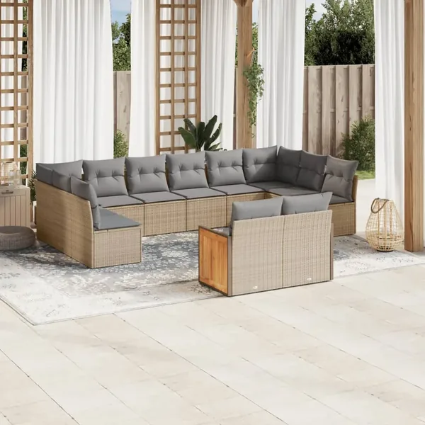 Salon de jardin avec coussins 12 pcs beige résine tressée