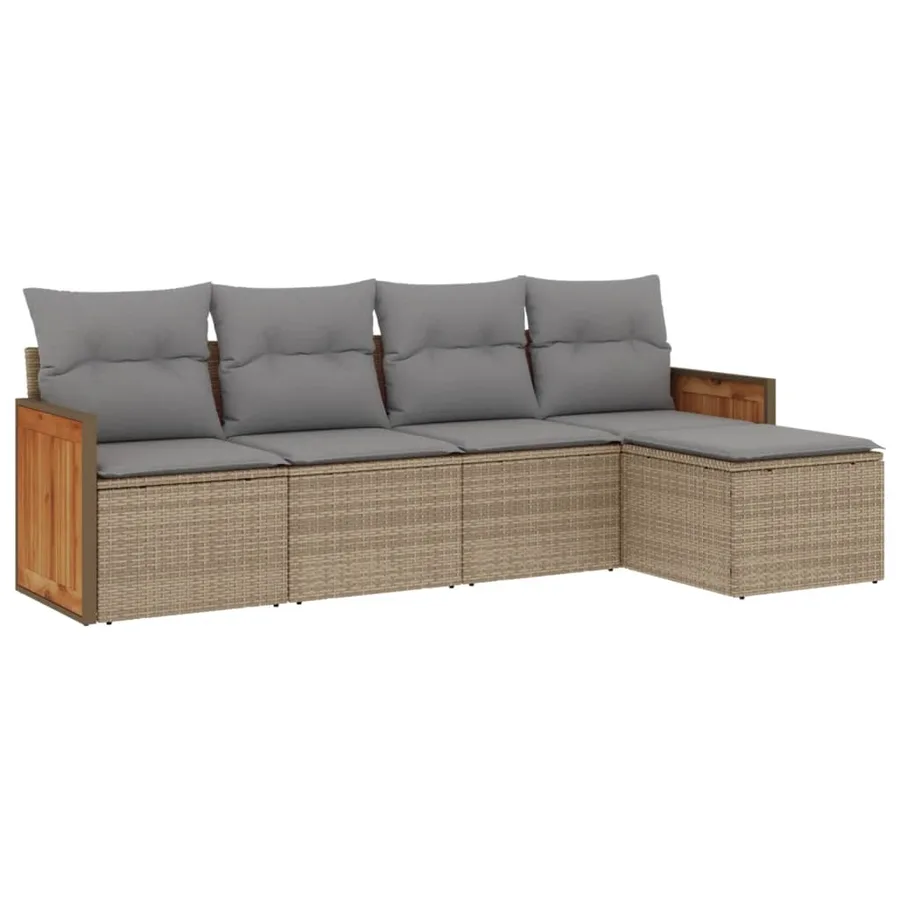 Salon de jardin avec coussins 5 pcs beige résine tressée - 2
