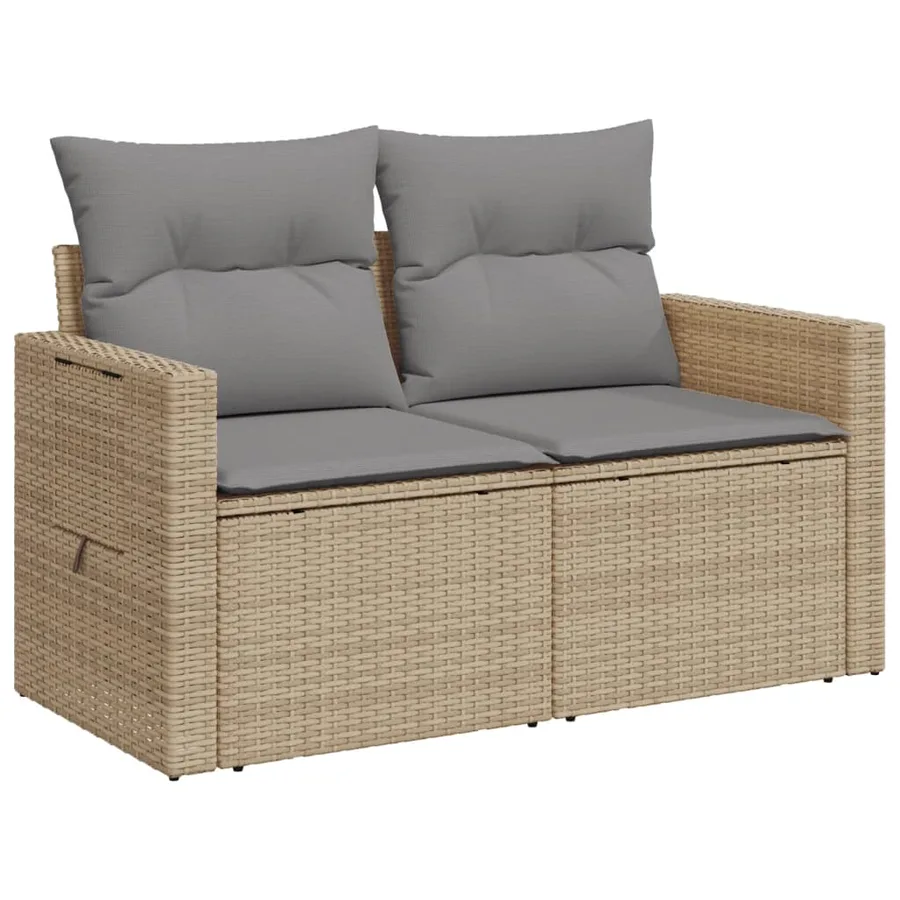 Canapé de jardin avec coussins 2 places beige résine tressée - 4