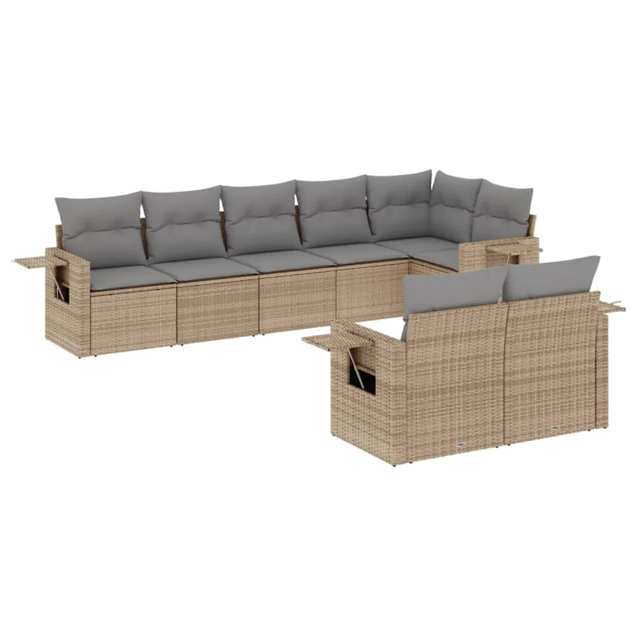 Salon de jardin avec coussins 8 pcs beige résine tressée - 2