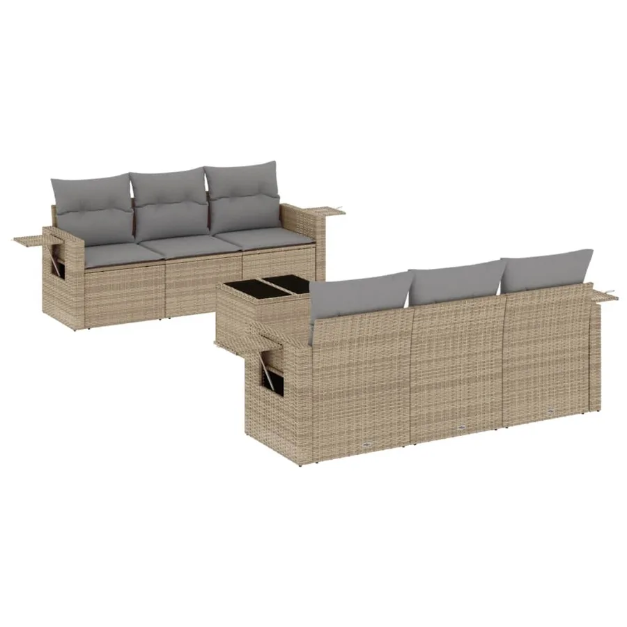Salon de jardin avec coussins 7 pcs beige résine tressée - 2