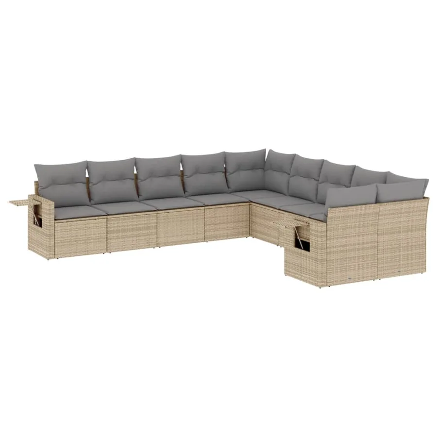 Salon de jardin avec coussins 10 pcs beige résine tressée - 2