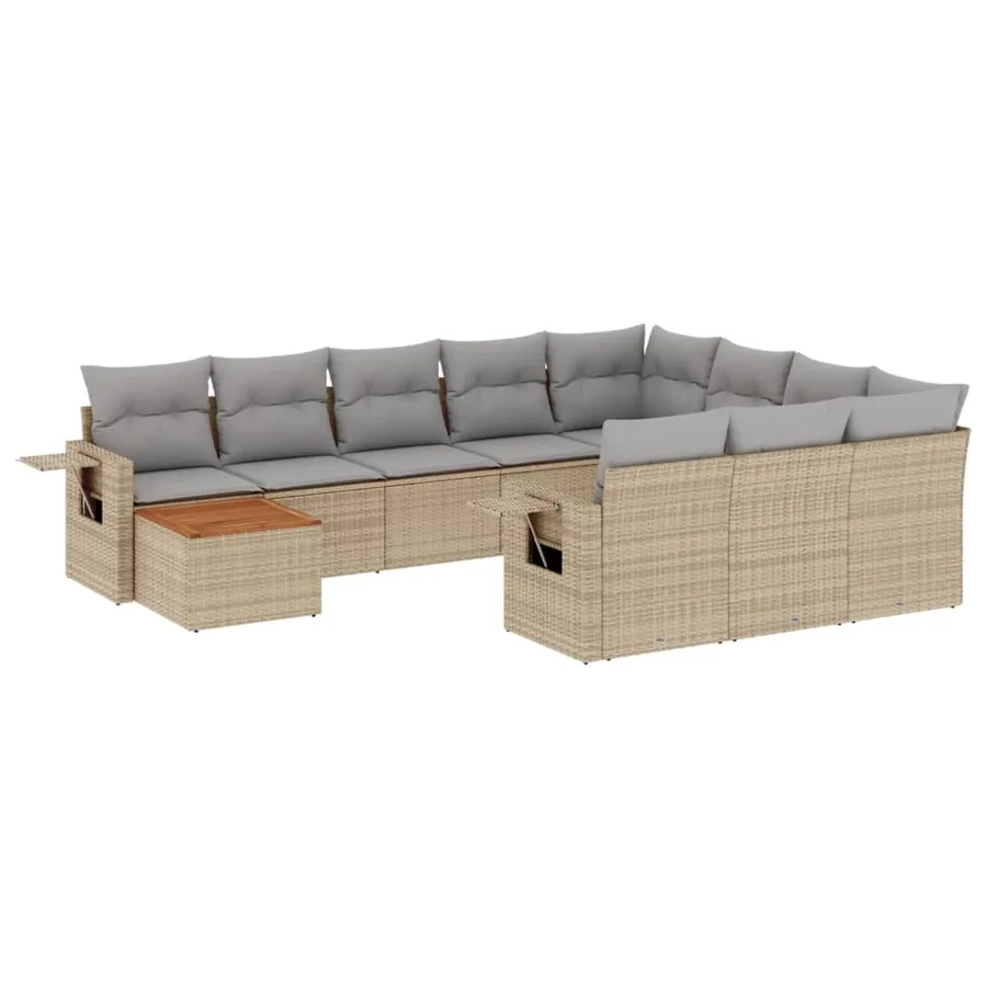 Salon de jardin 11 pcs avec coussins beige résine tressée - 2