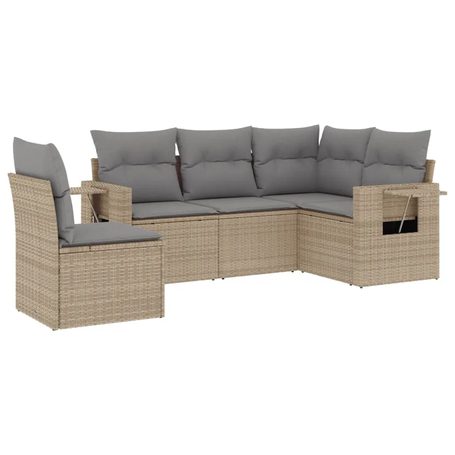 Salon de jardin avec coussins 5 pcs beige résine tressée - 2