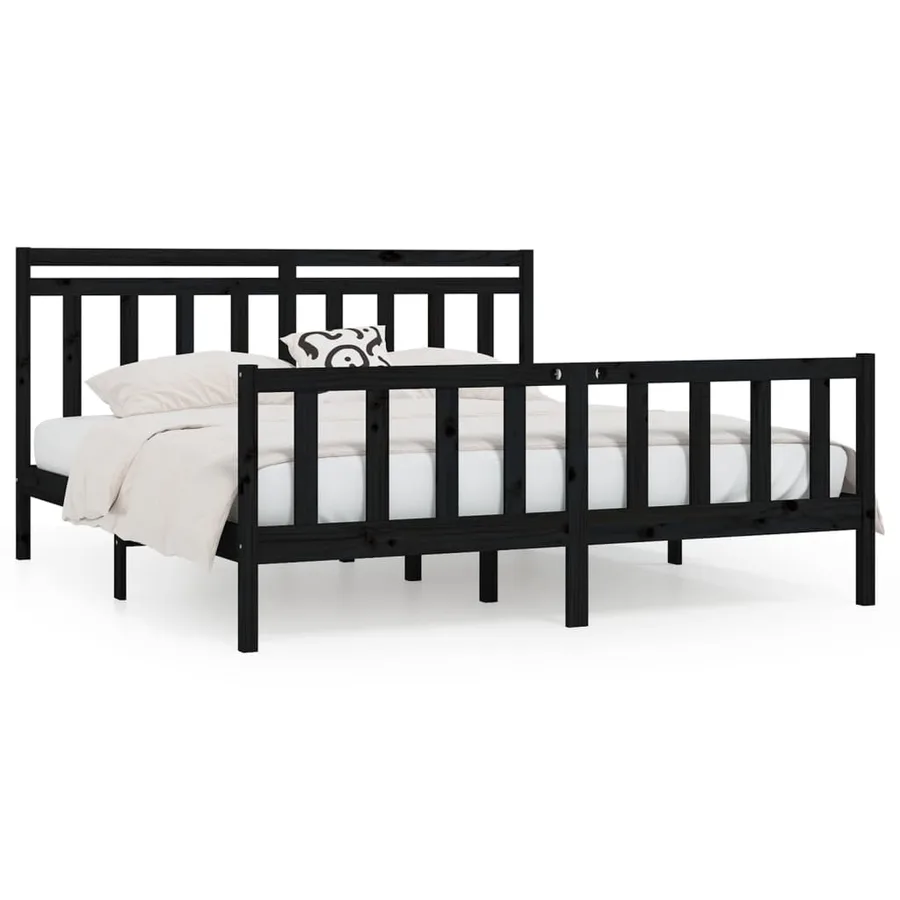 Cadre de lit sans matelas noir bois massif de pin 200x200 cm - 2