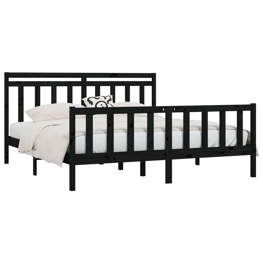 Cadre de lit sans matelas noir bois massif de pin 200x200 cm - 3