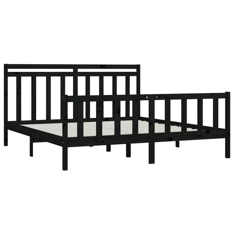 Cadre de lit sans matelas noir bois massif de pin 200x200 cm - 4