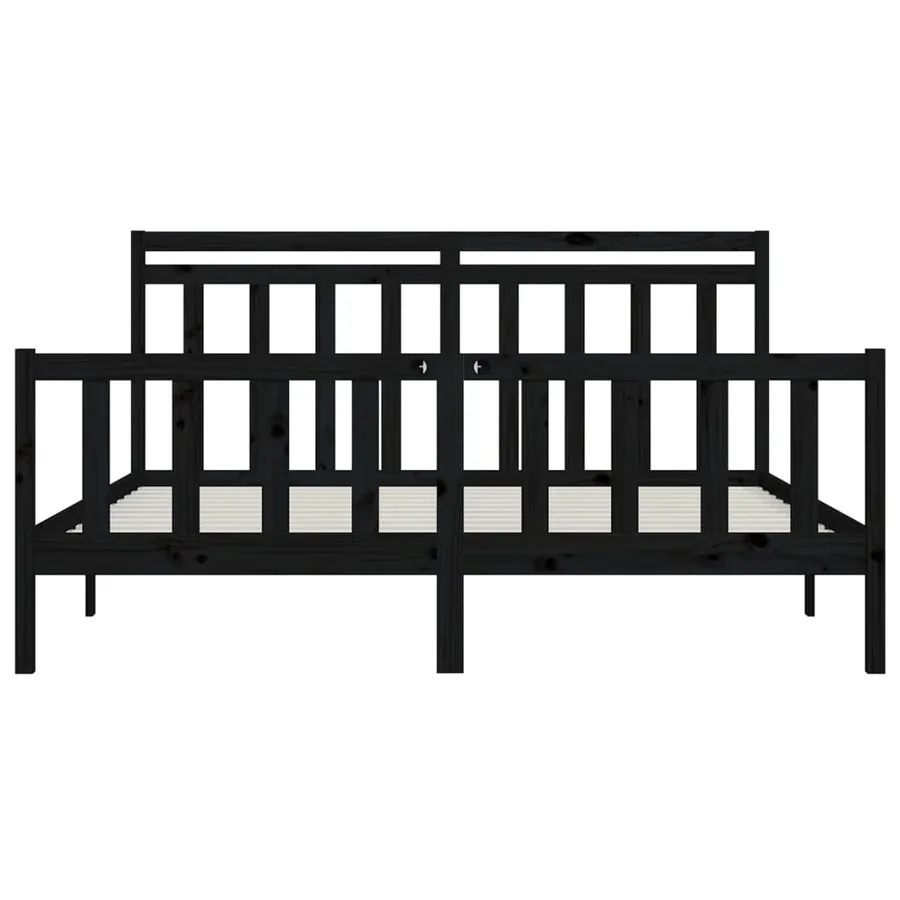 Cadre de lit sans matelas noir bois massif de pin 200x200 cm - 5