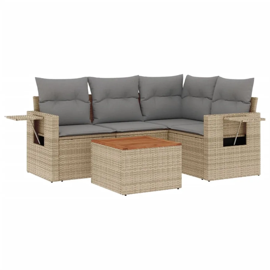 Salon de jardin avec coussins 5 pcs beige résine tressée - 2