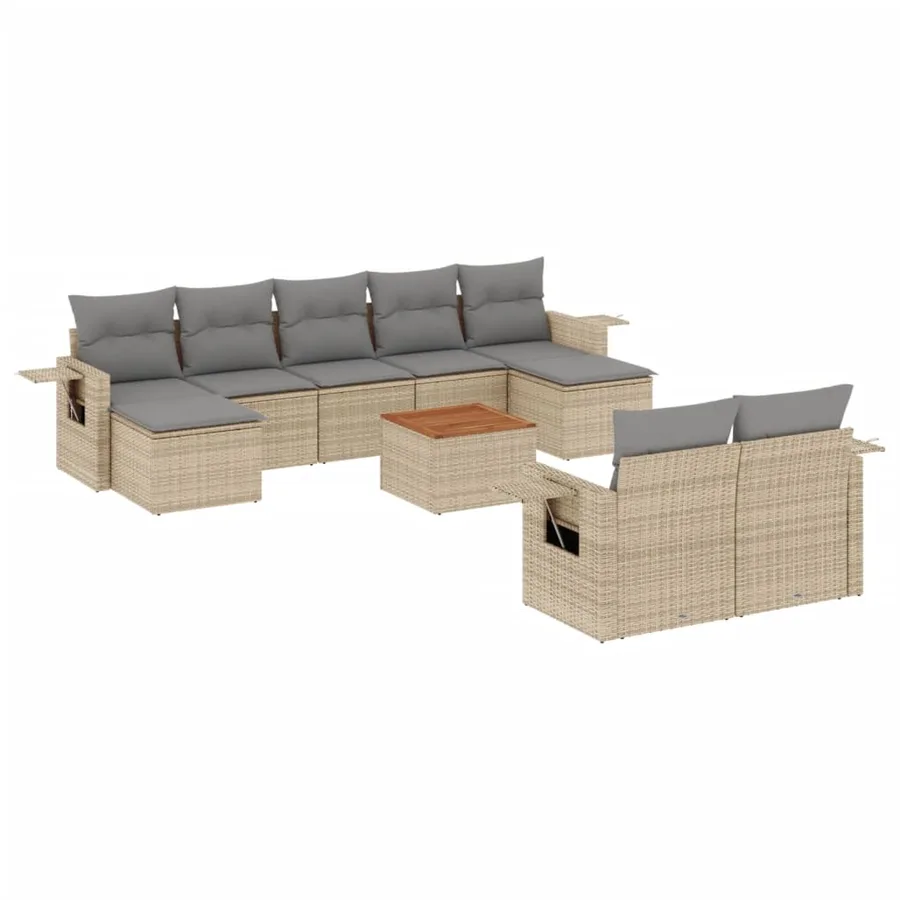 Salon de jardin avec coussins 10 pcs beige résine tressée - 2