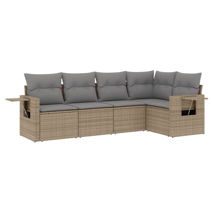 Salon de jardin avec coussins 5 pcs beige résine tressée - 2