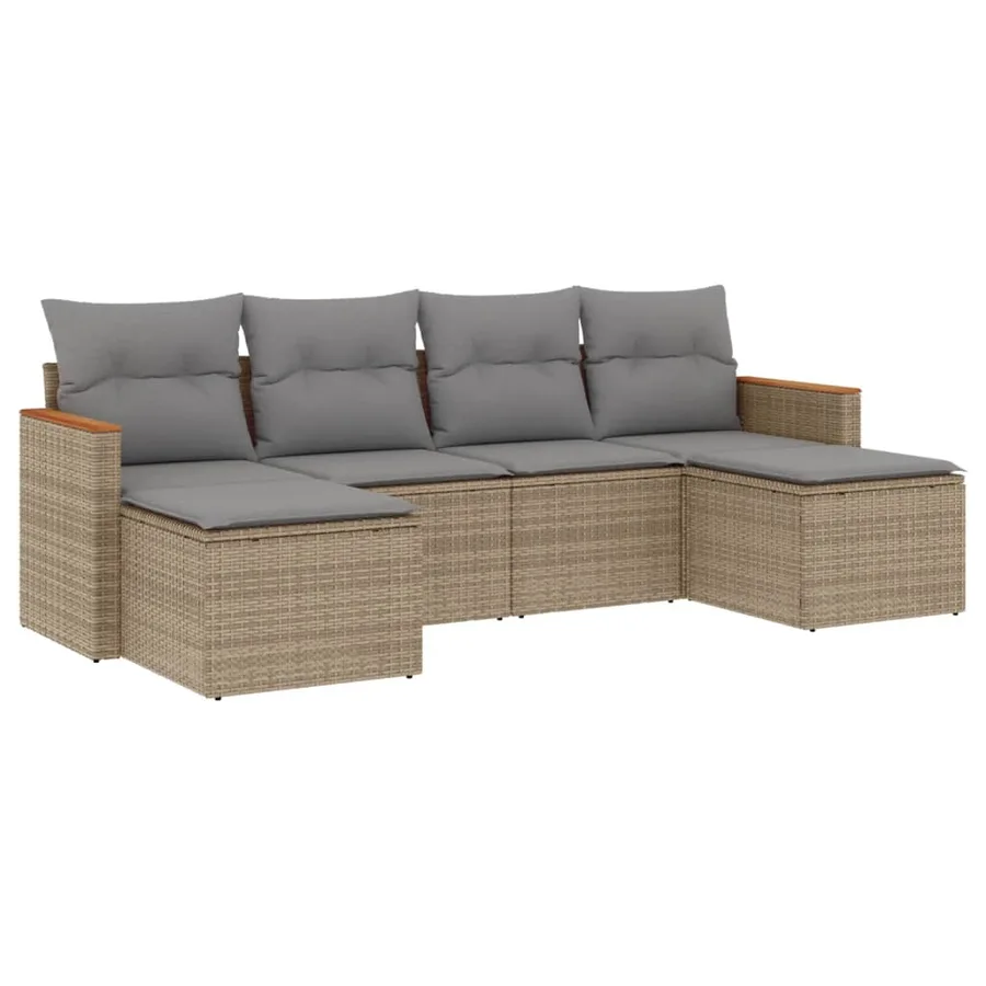 Salon de jardin avec coussins 6 pcs beige résine tressée - 2