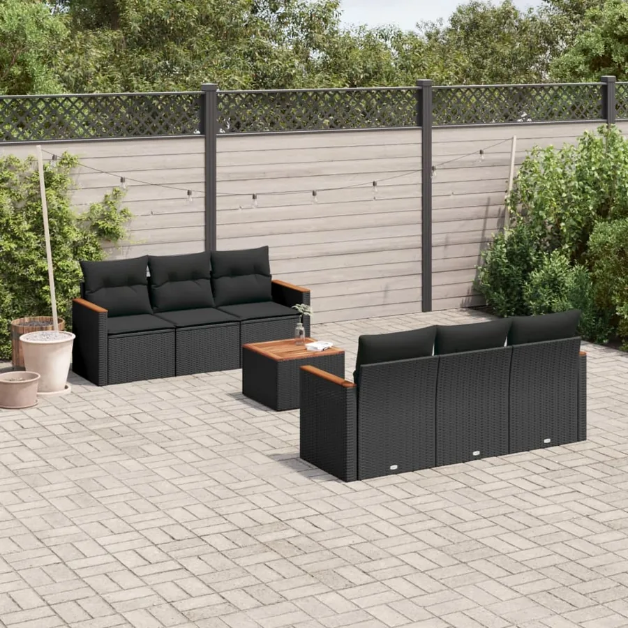 Salon de jardin 7 pcs avec coussins noir résine tressée 55 x 62 x 69 cm - 61,4 kg