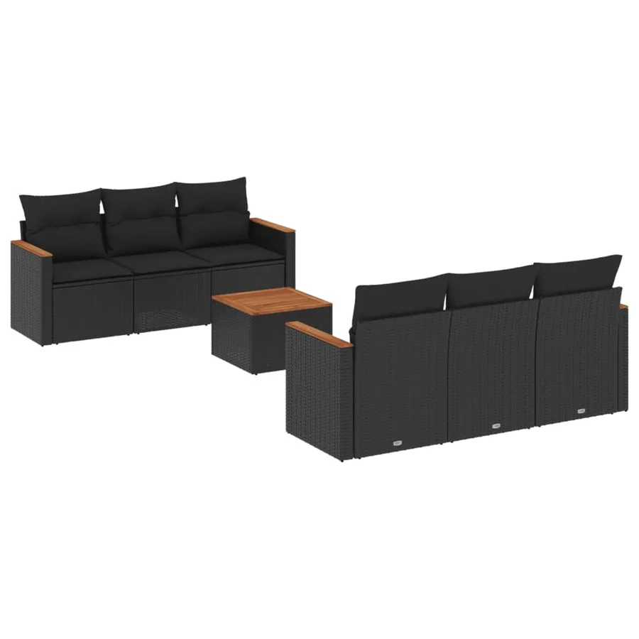 Salon de jardin 7 pcs avec coussins noir résine tressée 55 x 62 x 69 cm - 61,4 kg - 2